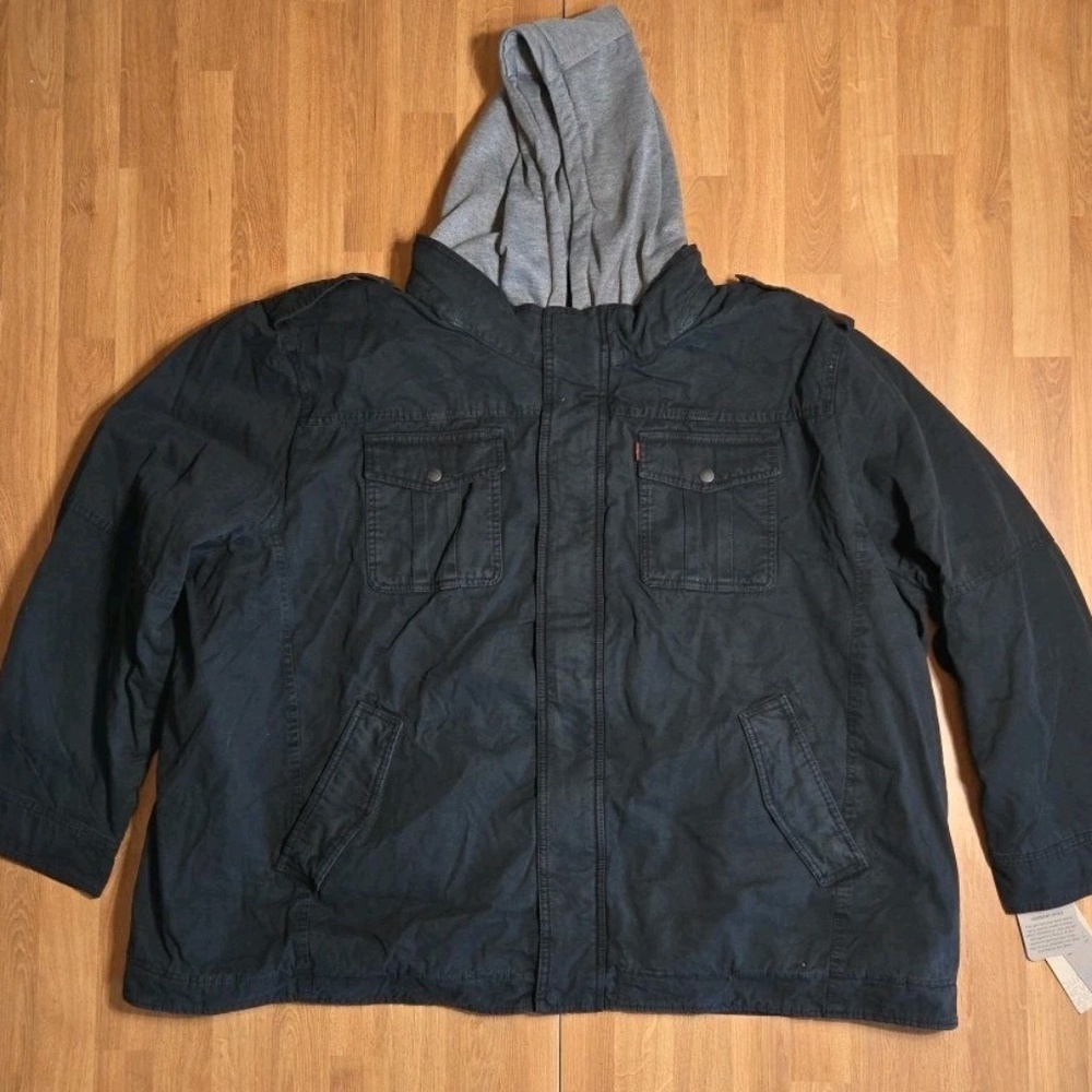 Levi's Military Jacket NWT  Dark Navy Coat Faux Shear Lined Removable Hoodie